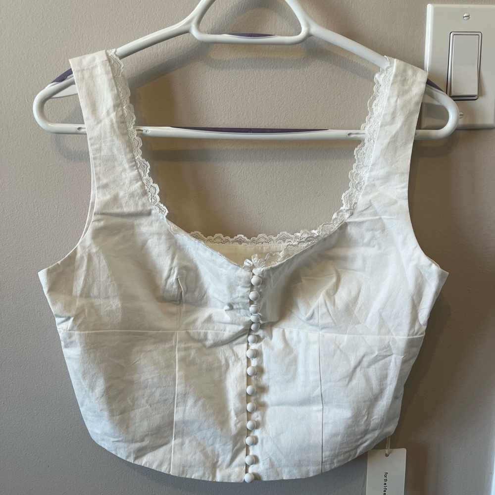 Commense Lace Trim Button Up Tank Top